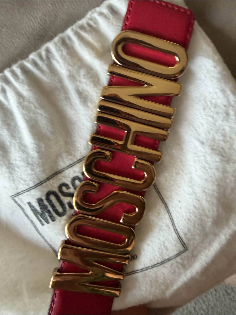 Moschino Red Leather Belt with Gold Logo Letters - Picture 4 of 5
